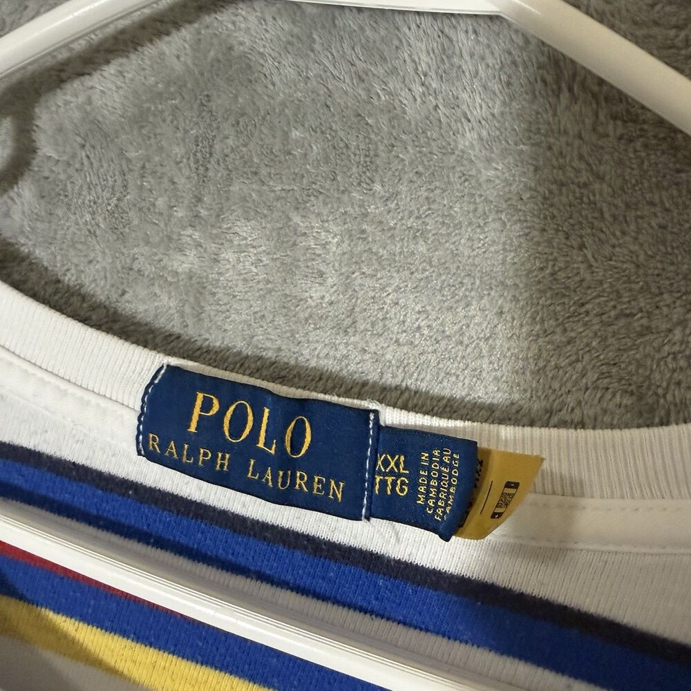 -Polo Ralph Lauren Classic Striped Terry T-Shirt 2XL Y2K Streetwear Beach Hip Ho